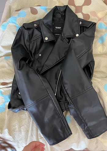 Pull & Bear Siyah Suni Deri Biker Ceket