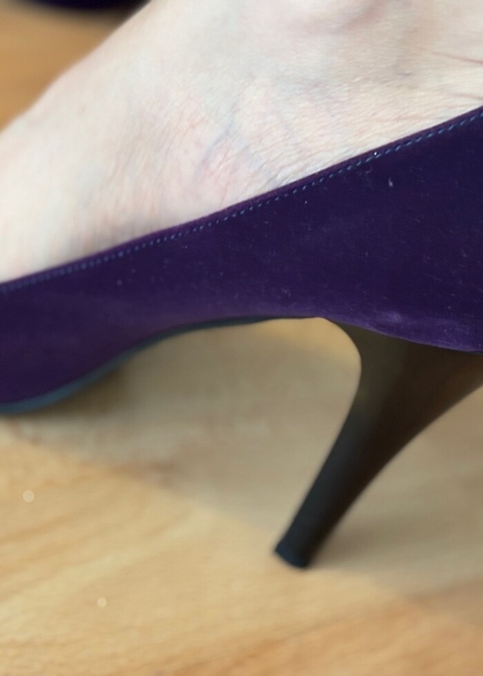 Platform topuklu mor süet ayakkabı - Görsel 4