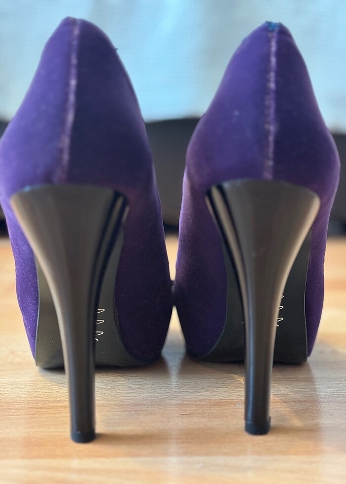 Platform topuklu mor süet ayakkabı - Görsel 2