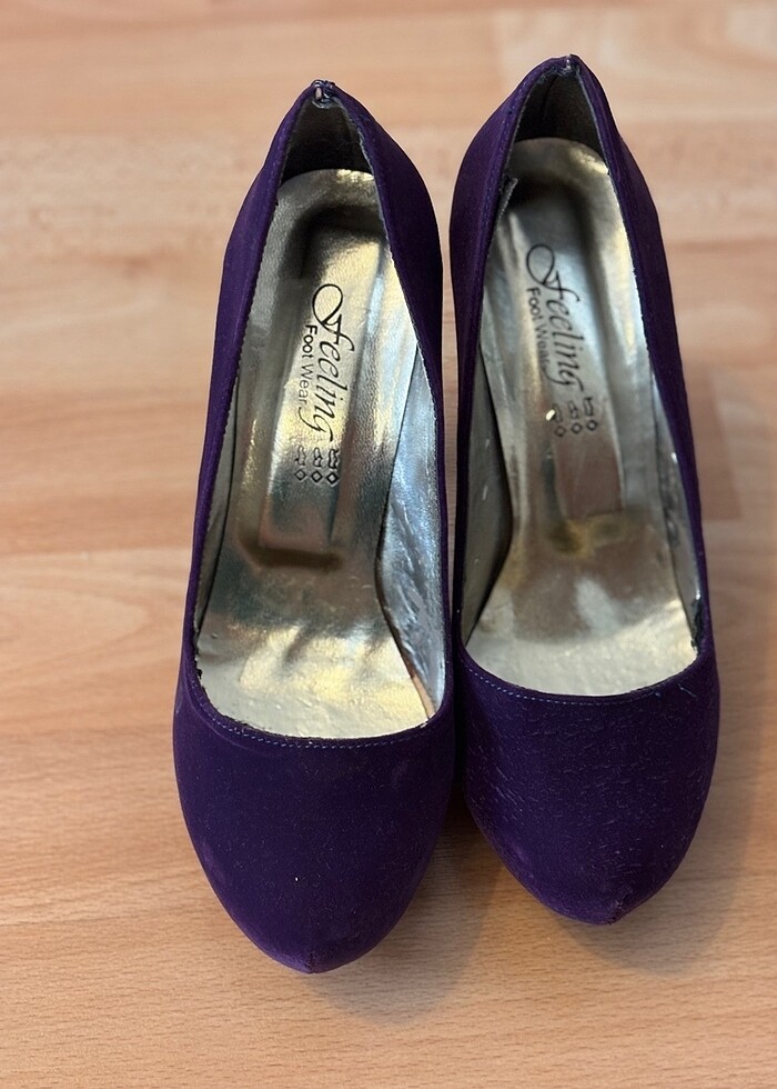 Platform topuklu mor süet ayakkabı - Görsel 3