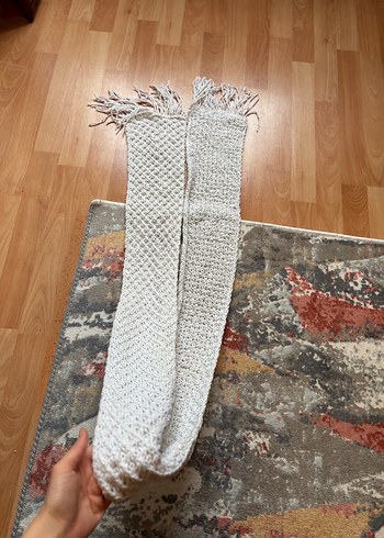 Beyaz el örgü uzun atkı - Görsel 3