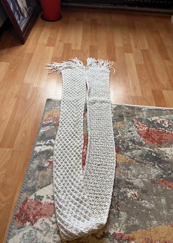 Beyaz el örgü uzun atkı - Görsel 2