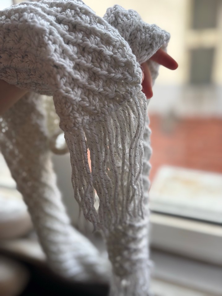 Beyaz el örgü uzun atkı - Görsel 4