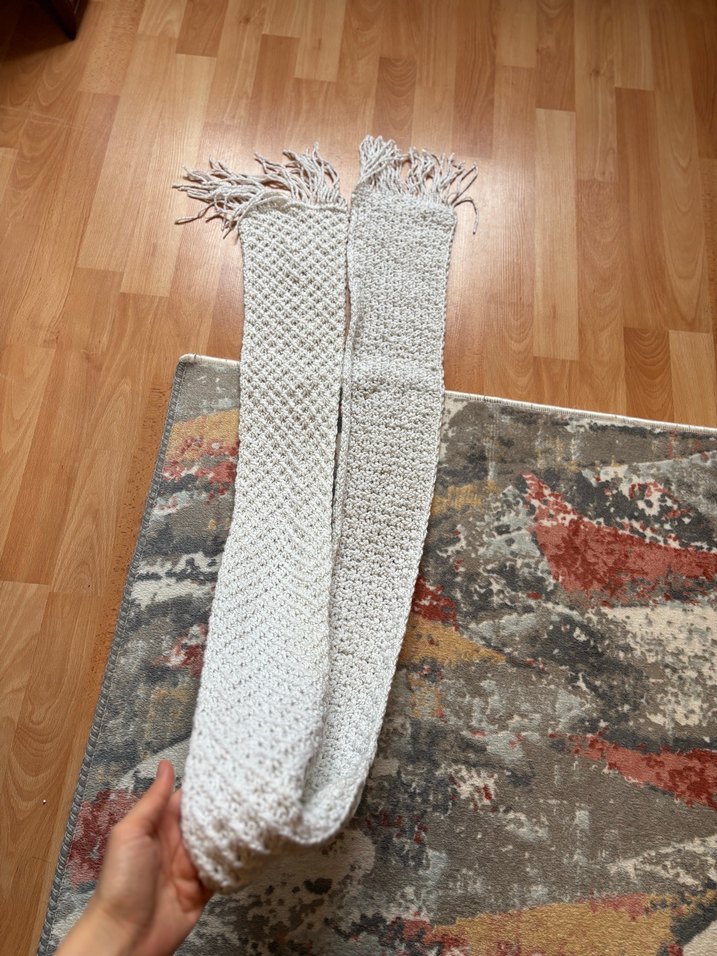 Beyaz el örgü uzun atkı - Görsel 3