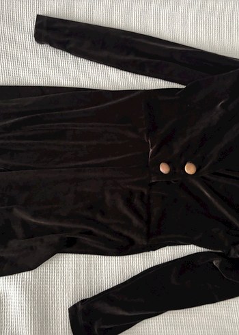 Kadın Siyah Süet Uzun Kollu Tulum - Görsel 3