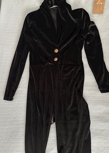 Kadın Siyah Süet Uzun Kollu Tulum - Görsel 2