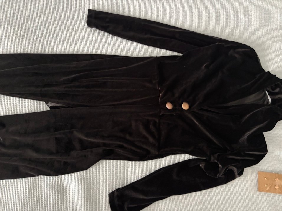 Kadın Siyah Süet Uzun Kollu Tulum - Görsel 3