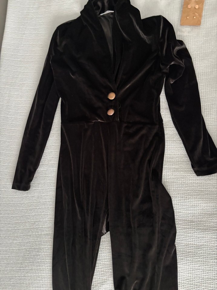 Kadın Siyah Süet Uzun Kollu Tulum - Görsel 2