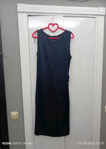 Drapeli Siyah Hamile Midi Elbise - Görsel 2