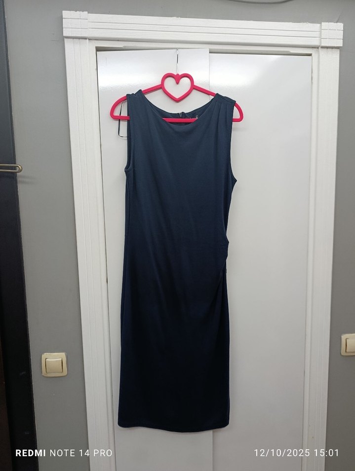 Drapeli Siyah Hamile Midi Elbise - Görsel 2