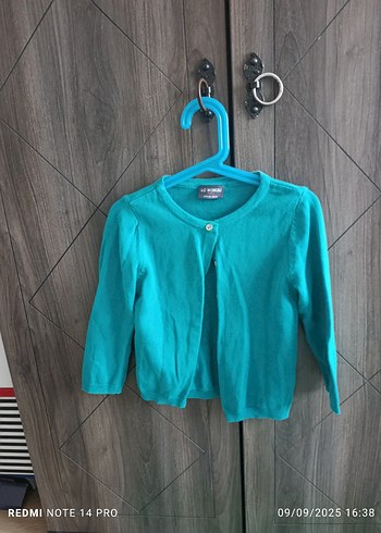 Turkuaz Düğmeli Kız Çocuk Hırka