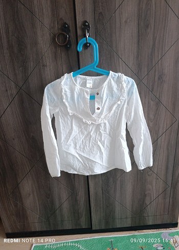 Kız Çocuk Beyaz Keten Uzun Kollu Gömlek - Görsel 2