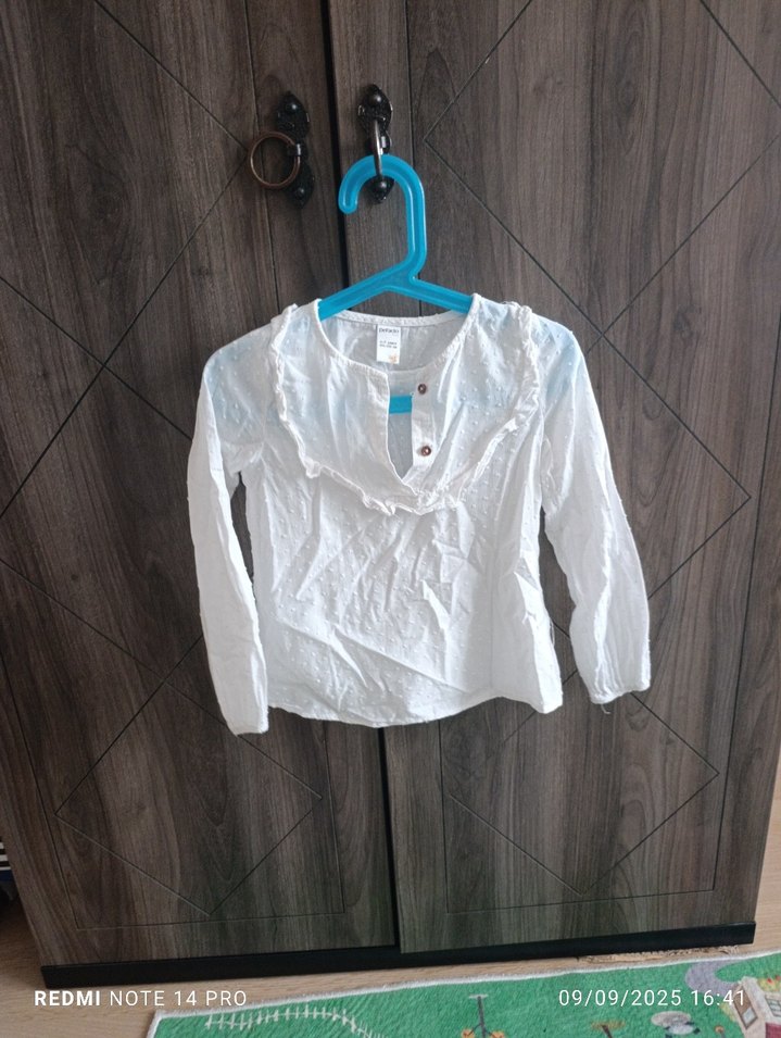 Kız Çocuk Beyaz Keten Uzun Kollu Gömlek - Görsel 2