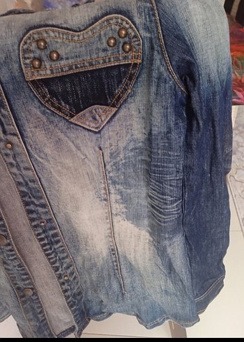 s Beden mavi Renk Nakışlı Mavi Denim Kadın Ceket