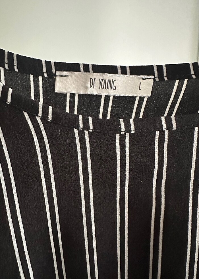 Elbise siyah beyaz çizgili kısa - Görsel 2