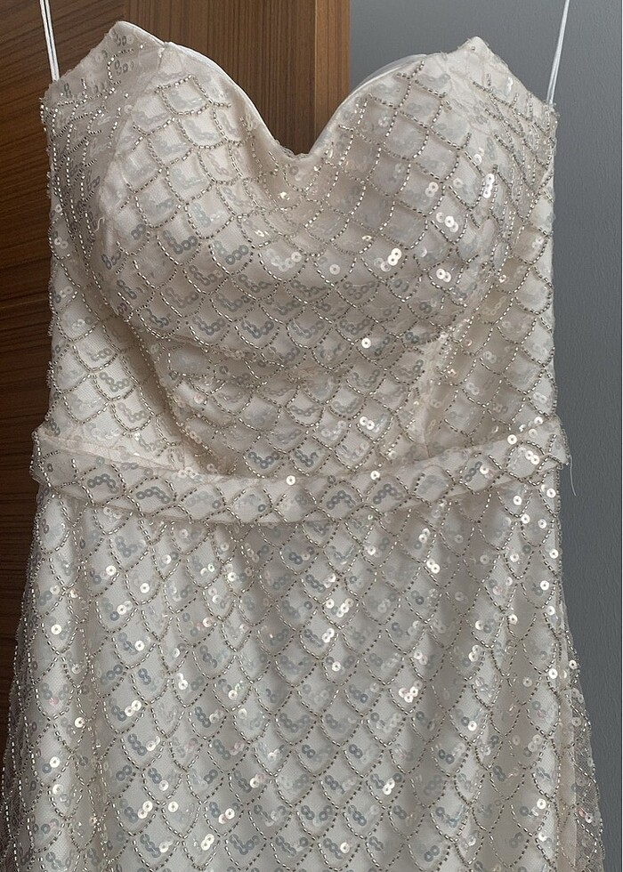 Beyaz abiye nişan/nikah elbisesi - Görsel 4