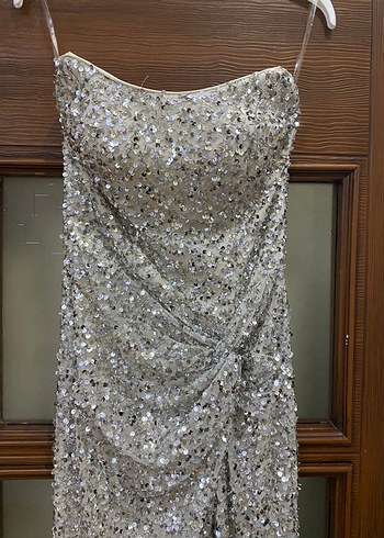 Straplez pul payet abiye elbise - Görsel 5