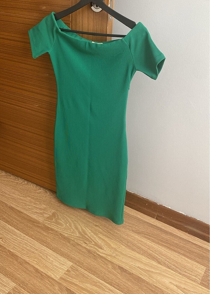 Yeşil basic elbise - Görsel 2