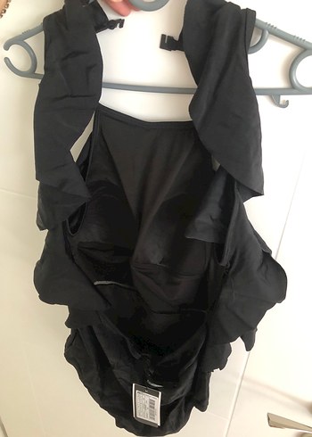 Kadın Siyah Fırfırlı Strappy Mayo