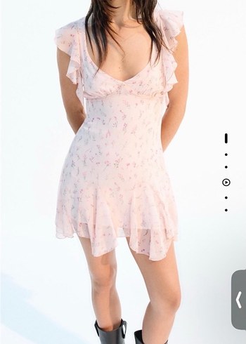 V Yaka Pembe Midi Elbise