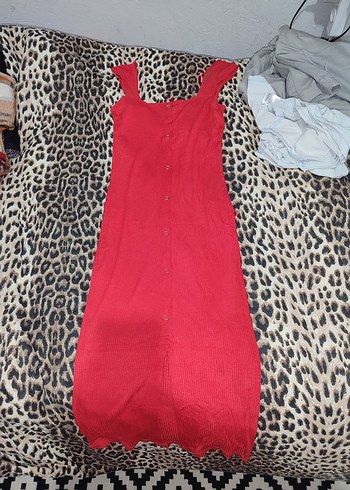 Kırmızı Düğmeli Straplez Uzun Elbise - Görsel 2