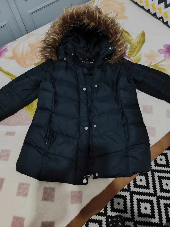 Kürk Detaylı Siyah Kadın montt - Görsel 5