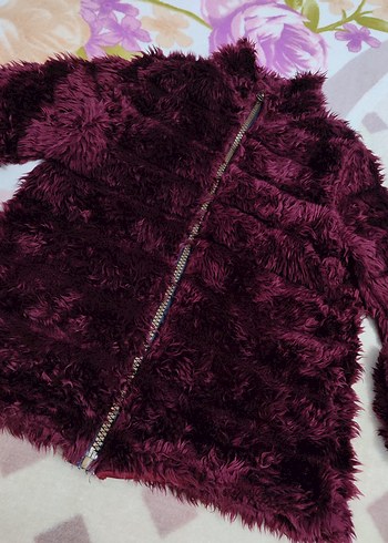 Bordo Kadın  Fermuarlı Kürk - Görsel 3