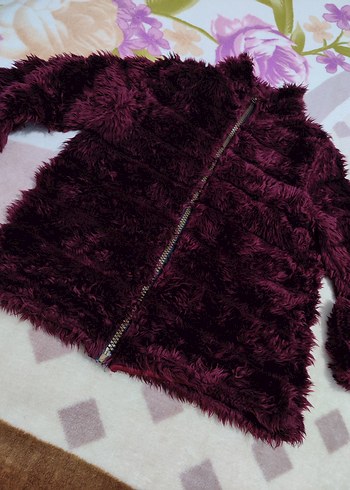 Bordo Kadın  Fermuarlı Kürk - Görsel 4