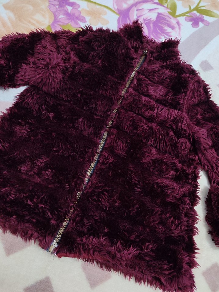 Bordo Kadın  Fermuarlı Kürk - Görsel 3