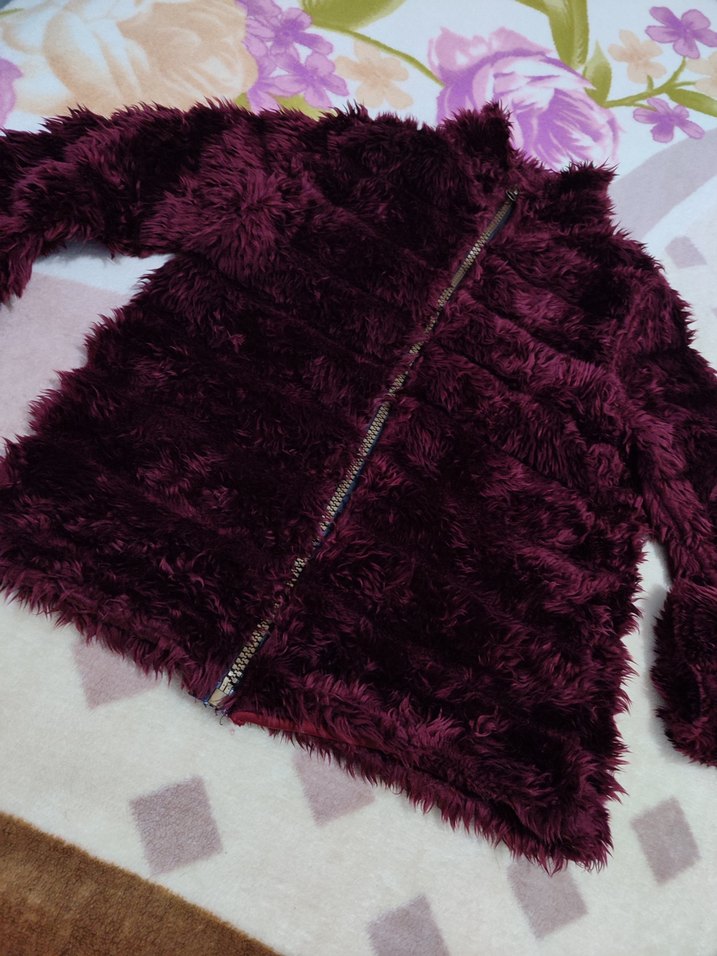 Bordo Kadın  Fermuarlı Kürk - Görsel 4