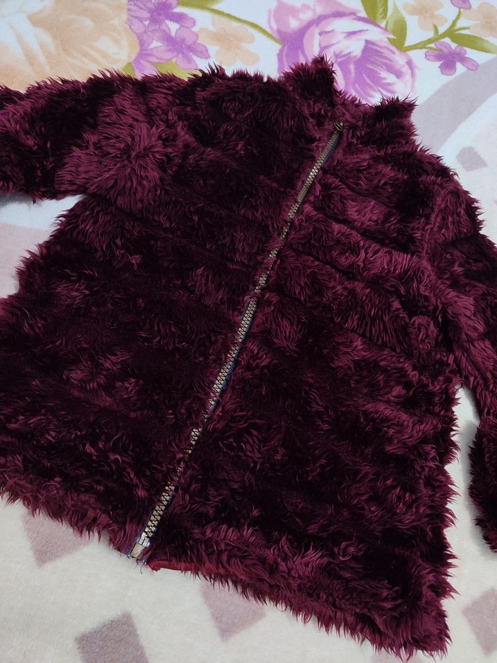 Bordo Kadın  Fermuarlı Kürk - Görsel 5