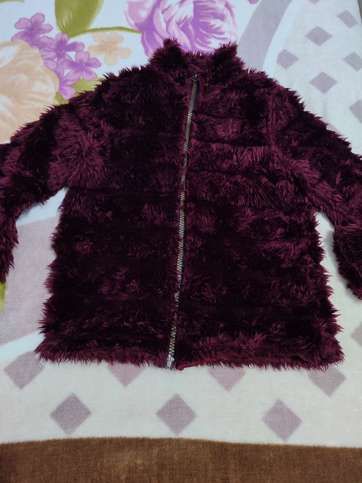 Bordo Kadın  Fermuarlı Kürk - Görsel 2