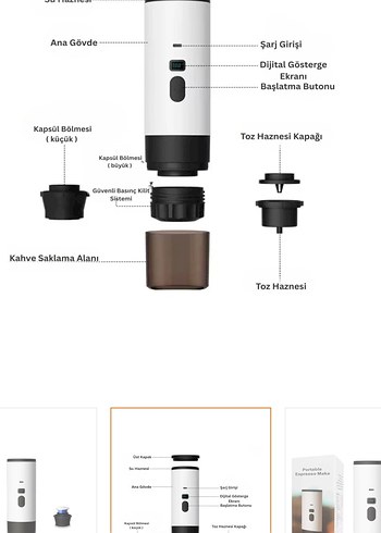 Taşınabilir Espresso Makinesi, Koyu Bej - Görsel 3