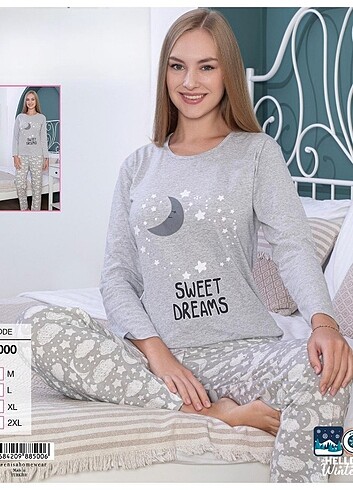 Pamuklu penye bayan pijama takımı 