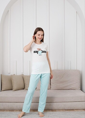 Pamuklu penye bayan pijama takımı