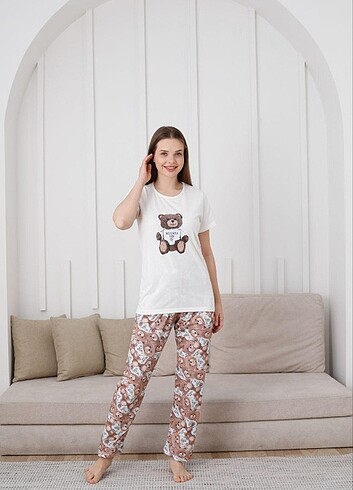Pamuklu penye bayan pijama takımı
