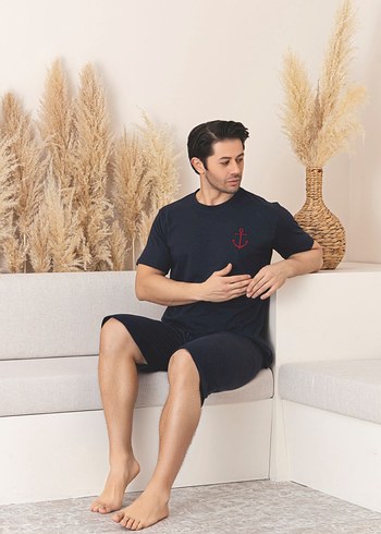 Lacivert Erkek Kısa Kollu Şortlu Pijama Takımı - Görsel 2