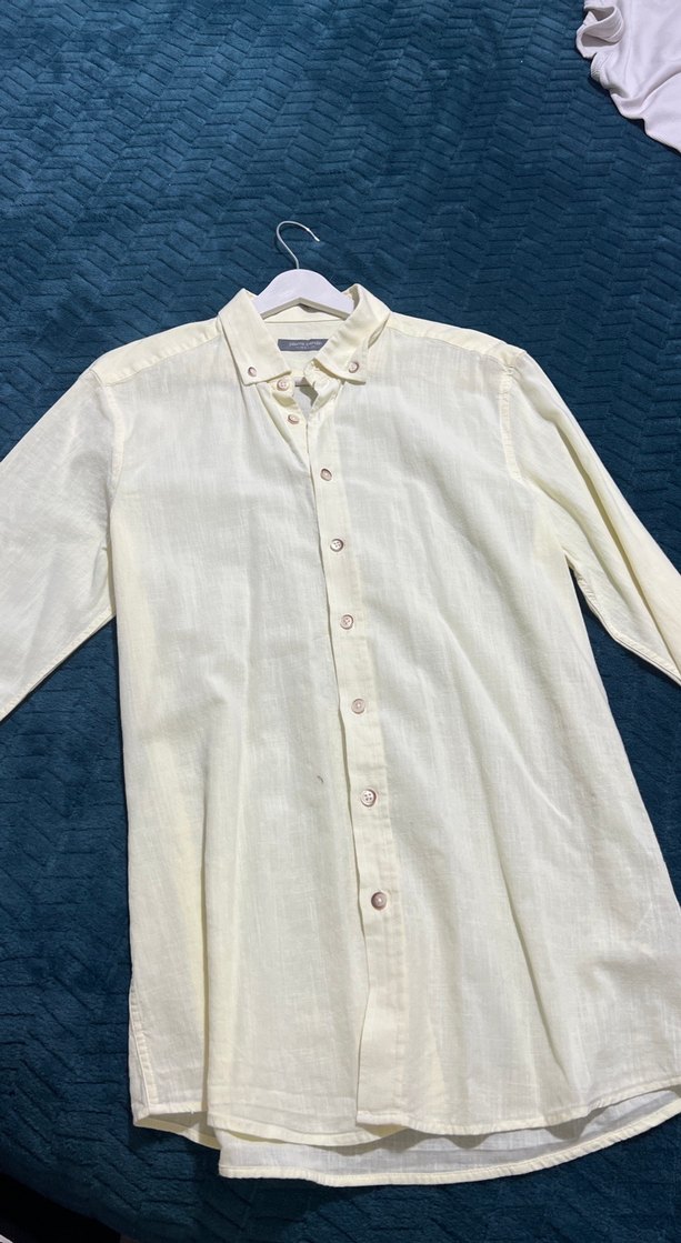 Erkek Keten limon sarısı uzun Kollu Gömlek - Görsel 2