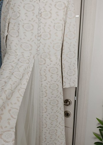 Nakışlı Beyaz Uzun Keten Elbise - Görsel 2