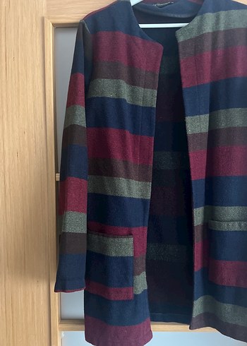 Düğmeli Çizgili Kadın Midi Kaban - Görsel 2