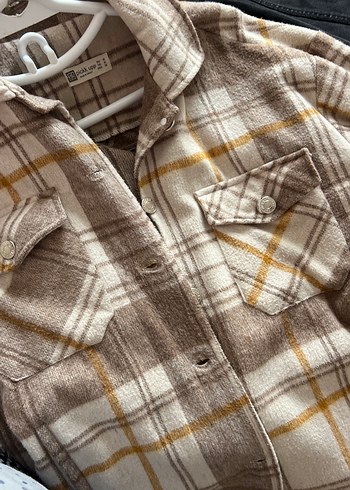 Bej Ekose Düğmeli Kadın Gömlek - Görsel 2