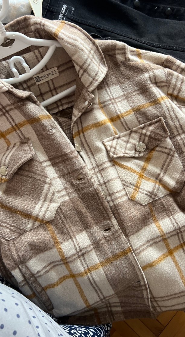 Bej Ekose Düğmeli Kadın Gömlek - Görsel 2