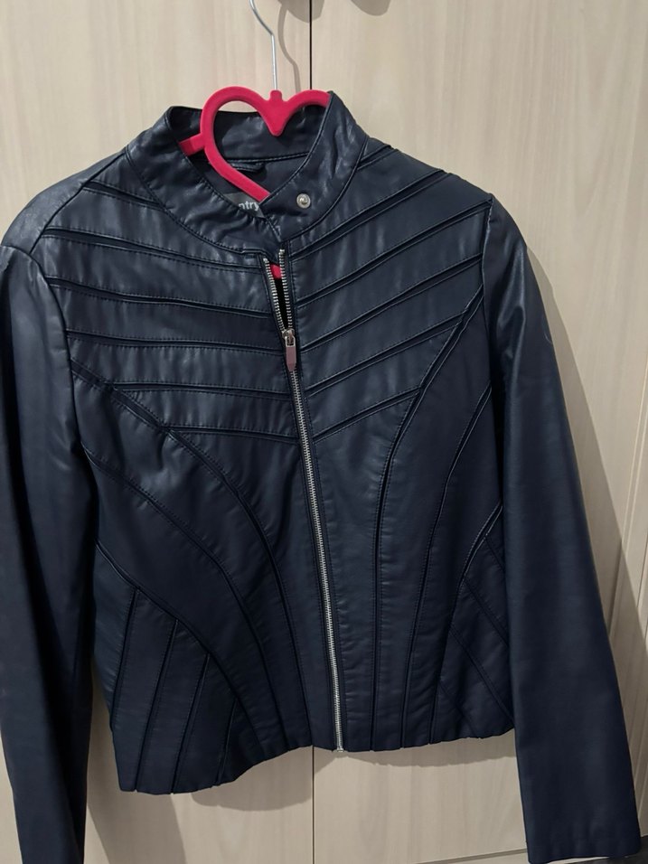 Düğmeli Siyah Deri Biker Kadın Ceket - Görsel 3