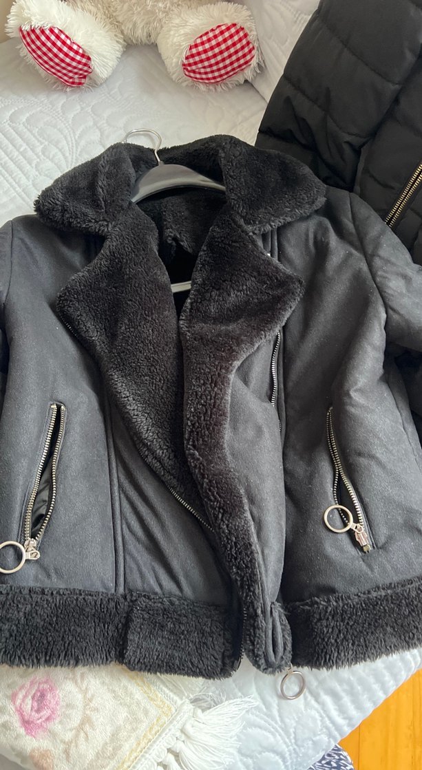 Kürk Detaylı Gri Biker Mont - Görsel 2