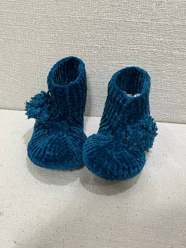 Kızlar İçin Mavi Örgü Sıcak Ev Terlikleri - Görsel 2