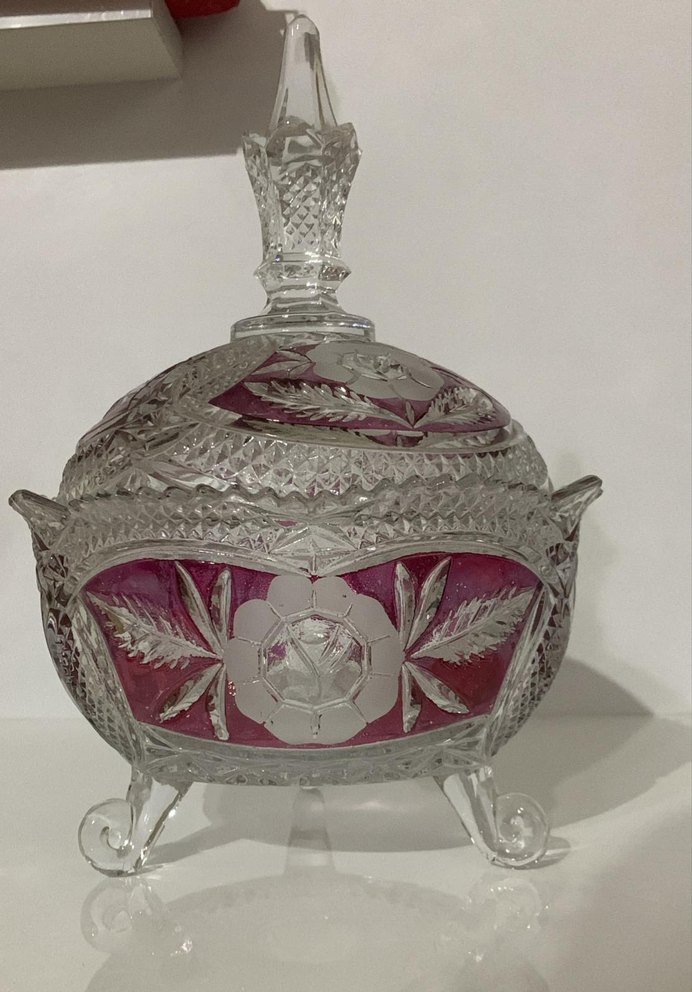 Bordo Desenli Kristal Vazo - Görsel 2