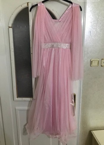 Pembe Drapeli Uzun Abiye Elbise - Görsel 5