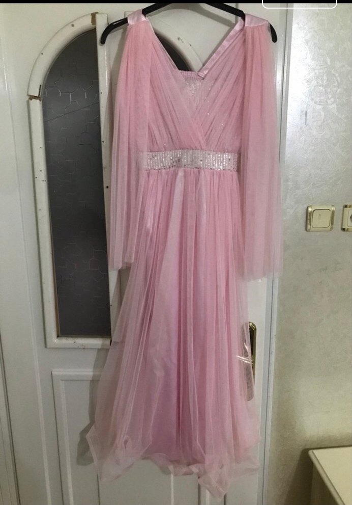 Pembe Drapeli Uzun Abiye Elbise - Görsel 5