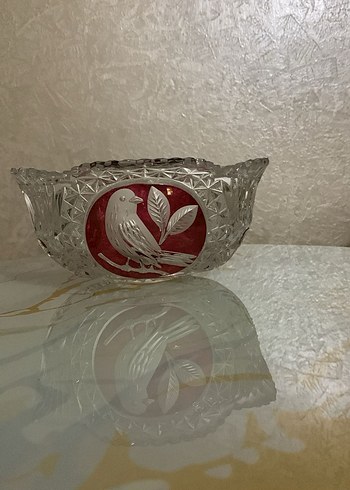 Kırmızı Kuş Desenli Koyu Renkli Cam Vazo - Görsel 2