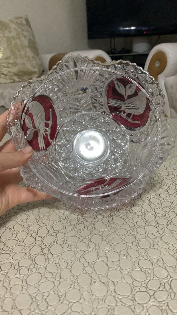 Kırmızı Kuş Desenli Koyu Renkli Cam Vazo - Görsel 3